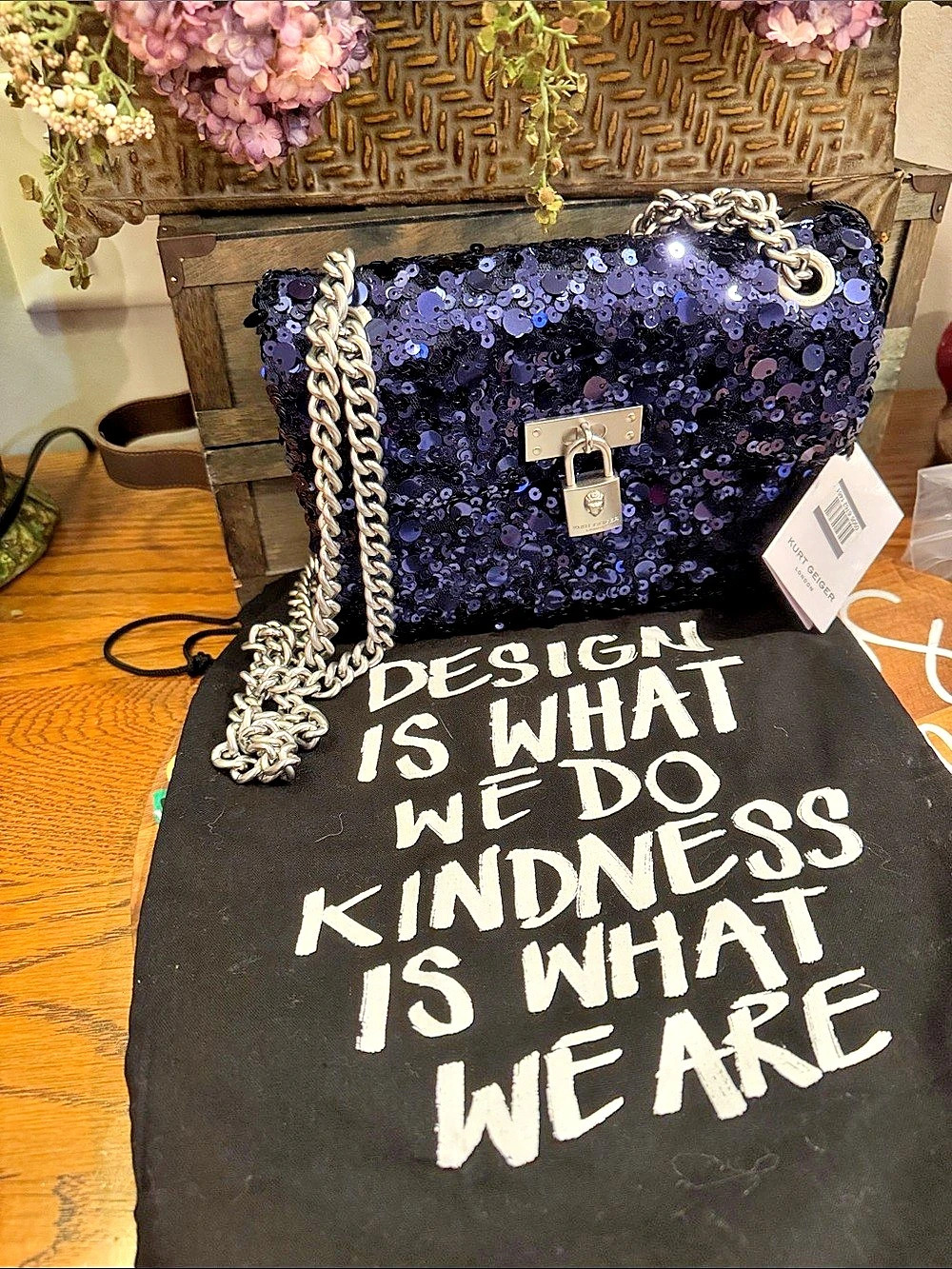 Kurt Geiger The Brixton Blue Sequin Shoulder Bag NWT